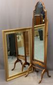 BEVAN FUNNELL REPRODUCTION MAHOGANY CHEVAL MIRROR and a gilt framed wall mirror, 162cms H, 41cms W