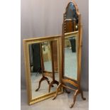 BEVAN FUNNELL REPRODUCTION MAHOGANY CHEVAL MIRROR and a gilt framed wall mirror, 162cms H, 41cms W