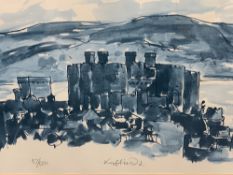 SIR KYFFIN WILLIAMS RA colourful limited edition 57/500 print of Conwy Castle, signed in full, 35