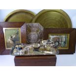 VINTAGE INDIAN COPPER & BRASS WALL CHARGER and two others, EPNS items, mahogany box and good oak