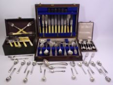 POLISHED CUTLERY BOX with quantity of A1 electroplate contents and cased teaspoons, loose cutlery