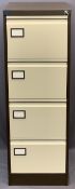 MODERN FOUR DRAWER METAL FILING CABINET WITH KEY, cream and brown, 132cms H, 46cms W, 62cms D