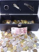COINAGE - a large quantity of mixed foreign and UK coinage in a modern wine presentation box