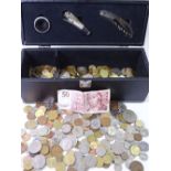 COINAGE - a large quantity of mixed foreign and UK coinage in a modern wine presentation box