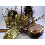 BRASSWARE, A COLLECTION to include jam pan, candlesticks, warming pans and mirrors ETC