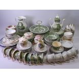 J BROADHOUSE IRONSTONE GREEN & WHITE DINNERWARE and other, also Foley china Montrose teaware,