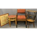 VINTAGE & LATER FURNITURE PARCEL, FIVE ITEMS to include a modern tapestry firescreen, two circular