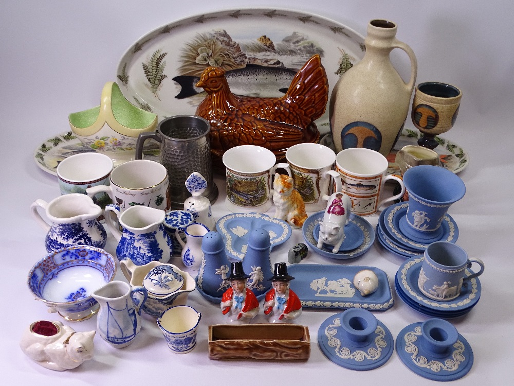 PORTMEIRION SALMON SALVERS, 'Hen on nest', Wedgwood Jasperware and an assortment of other pottery
