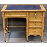 NEAT VINTAGE OAK DESK having inset writing surface over a single drawer with open ended knee section