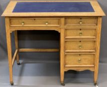NEAT VINTAGE OAK DESK having inset writing surface over a single drawer with open ended knee section