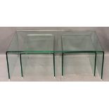 ULTRA MODERN HEAVY GLASS SET OF THREE TABLES, 40cms H, 108.5cms W, 60cms D the largest