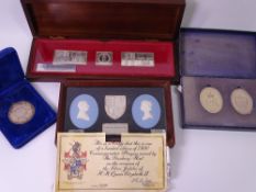 COMMEMORATIVE SILVER INGOTS & PLAQUES to include a cased set of three, The Royal Standards, pair