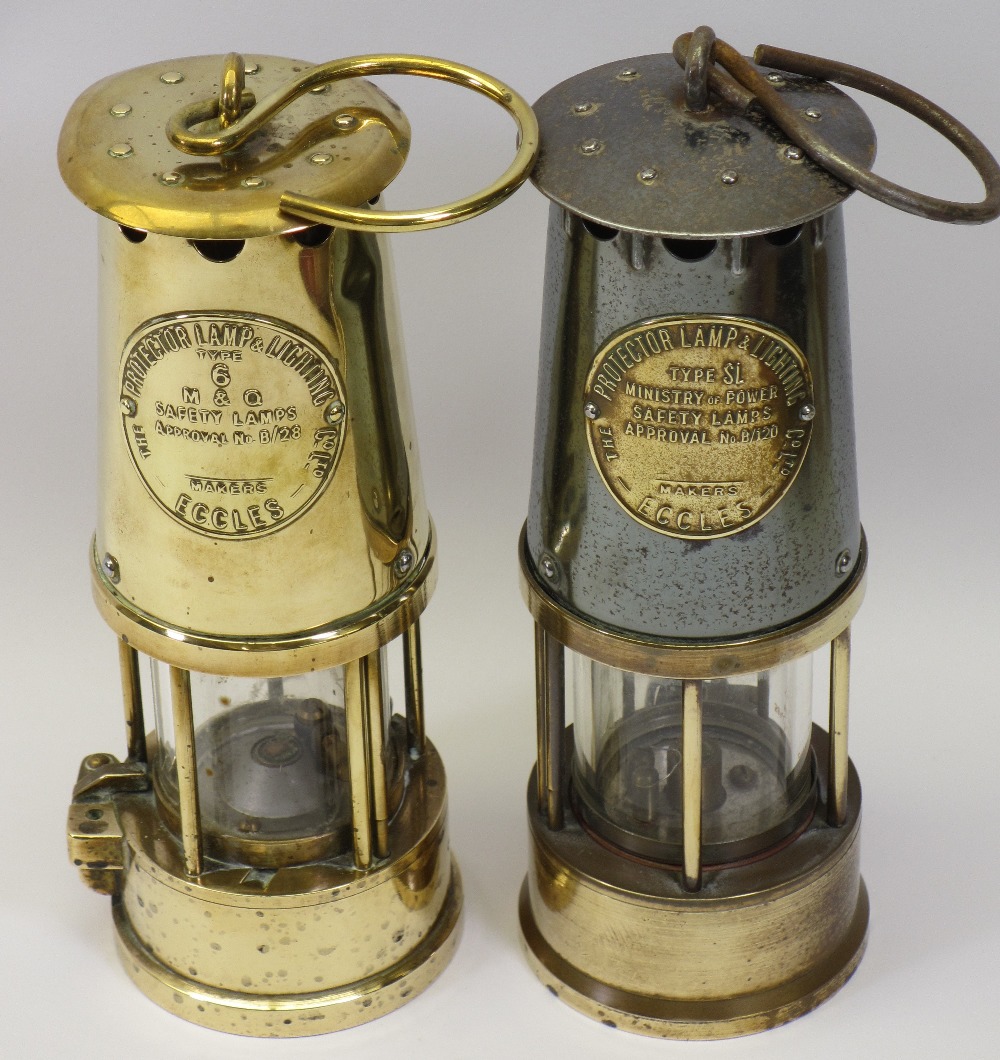 ECCLES VINTAGE MINER'S LAMPS (2) to include an all brass Type 6, 23cms H and a Type SL, 22cms H