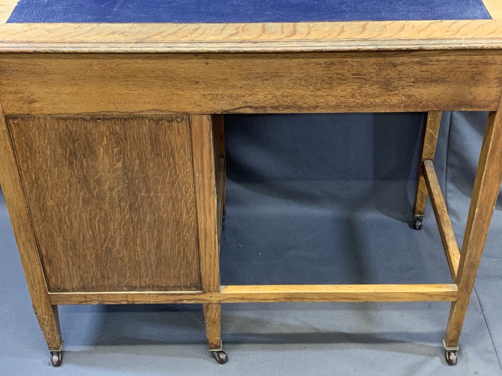 NEAT VINTAGE OAK DESK having inset writing surface over a single drawer with open ended knee section - Image 3 of 3