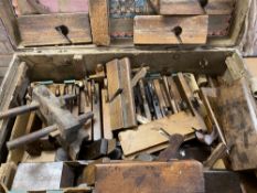 CARPENTER'S TOOLS - MOULDING PLANES a very large quantity in a vintage trunk ETC