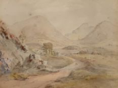 ATTRIBUTED TO DAVID COX SENIOR watercolour and pencil preparatory sketch - Welsh mountainscape