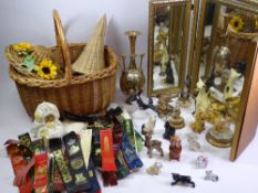 LEONARDO COLLECTION & OTHER ANIMAL FIGURINES, wicker baskets, heavy brass type urn ETC
