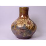 WILLIAM S MYCOCK FOR ROYAL LANCASTRIAN BULBOUS LUSTRE VASE decorated with flowers to a copper