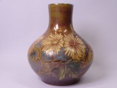 WILLIAM S MYCOCK FOR ROYAL LANCASTRIAN BULBOUS LUSTRE VASE decorated with flowers to a copper