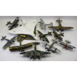 KIT BUILT MODEL AIRCRAFT, 11 ITEMS including four bi-wing examples