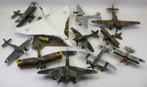 KIT BUILT MODEL AIRCRAFT, 11 ITEMS including four bi-wing examples