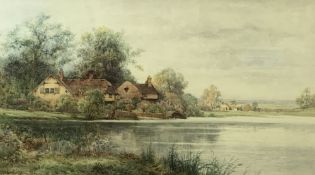 CRESWICK BOYDELL RCA watercolour - rural lake scene with cottages and figures fishing, signed, 47