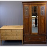 VINTAGE BEDROOM FURNITURE, TWO ITEMS to include a single mirrored door wardrobe with carved panels