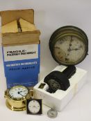 MARINE INTEREST, CLOCKS ETC to include a brass cased binnacle type clock, modern Quartz example,