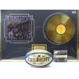 SIGNED MEMORABILIA, TWO ITEMS to include a framed Bon Jovi Limited Edition gold disc 'Slippery