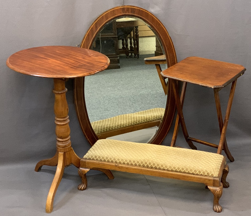 VINTAGE FURNITURE PARCEL, four items to include a walnut long footstool with carved feet, 19cms H,