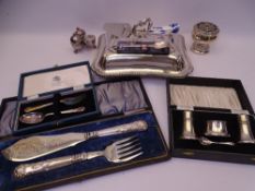 EPNS ENTREE DISH & COVER, cased hallmarked silver condiment set and other EPNS ware