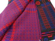 TRADITIONAL WELSH WOOL BLANKET black, blue and red reversible tone pattern, 230 x 195cms