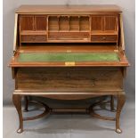 QUALITY WARINGS STAMPED STRING INLAID MAHOGANY FALL-FRONT BUREAU, the fall with boxwood inlaid