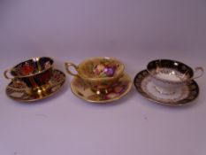 CABINET CUPS & SAUCERS (3) including Aynsley printed fruit bearing facsimile M Brunt signature,