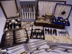 CASED & LOOSE CUTLERY including a set of fish knives and forks with mother of pearl handles, a cased