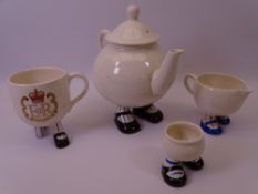 CARLTONWARE WALKING CHINA TABLEWARE to include a lidded teapot, jug, egg cup and a commemorative mug