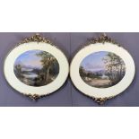 ENGLISH SCHOOL 19th Century watercolours, a pair, oval format - expansive landscapes with figures