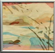 MERYL WATTS watercolour - abstract landscape 'The Mawddach Estuary and mountains beyond, signed,