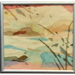 MERYL WATTS watercolour - abstract landscape 'The Mawddach Estuary and mountains beyond, signed,