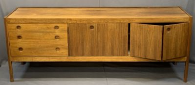 WRIGHTON MID-CENTURY ROSEWOOD LONG SIDEBOARD having a tray type top, octagonal supports and an