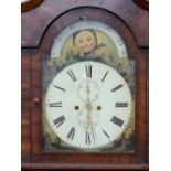 VICTORIAN MAHOGANY MOON FACE DIAL LONGCASE CLOCK, the arched top dial with castle and ruin painted