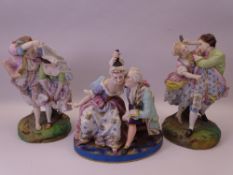 CONTINENTAL BISCUIT PORCELAIN FIGURAL GROUPS (3), (damages)