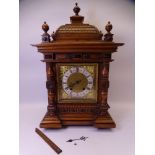 VINTAGE OAK COILED GONG STRIKE BRACKET CLOCK, the movement backplate stamped 'R S M' before a