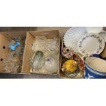 VINTAGE & LATER GLASSWARE, large Jasperware planter, decorative wall plates, pottery 'hen on nest'