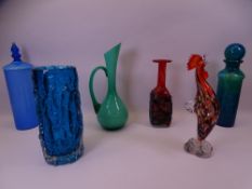 COLOURFUL DECORATIVE GLASSWARE, possibly Whitefriars, Murano and Mdina, 30cms H the tallest