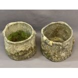 TWO RECONSTITUTED STONEWARE PLANTERS, 25cm heights, 30cm diameters