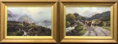 H R HALL oils on canvas, a pair, under glass in fine fresh order - 1. Track over a bridge with