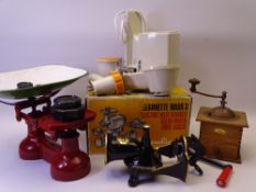 KITCHENALIA - boxed Jeannette Mk 3 Kitchen Appliance, coffee grinders, vintage scales and weights