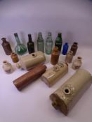 STONEWARE BOTTLES, A COLLECTION, bed warmers, Codd glass bottles, ETC, Stamford, Bourne, London,