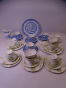 SUMMER FLOWERS & WILLOW BLUE & WHITE DECORATIVE TEAWARE, a quantity